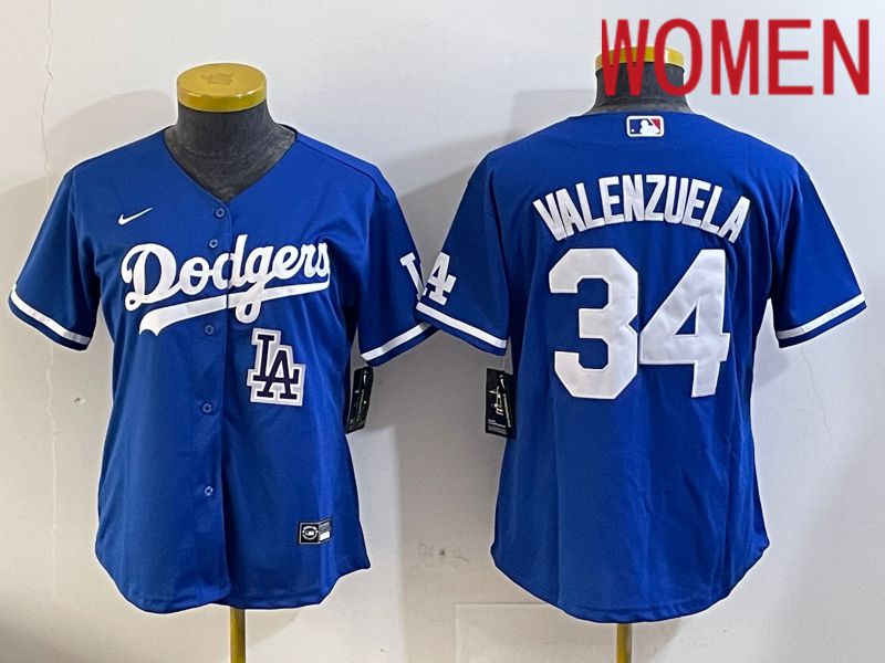 Women Los Angeles Dodgers #34 Valenzuela 2024 blue jersey 2024112011